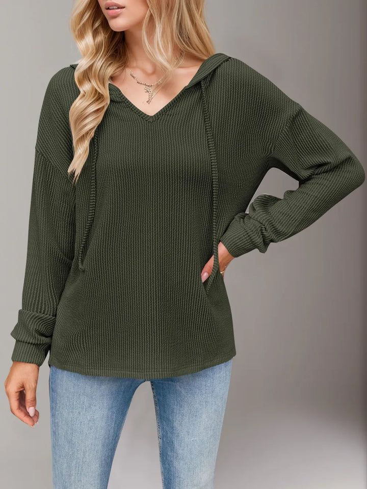 Double Take Drawstring Dropped Shoulder Long Sleeve Hoodie | Hoodies Daverri Fashions
