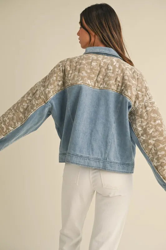 MABLE Quilted Paisley Print Contrast Denim Jacket