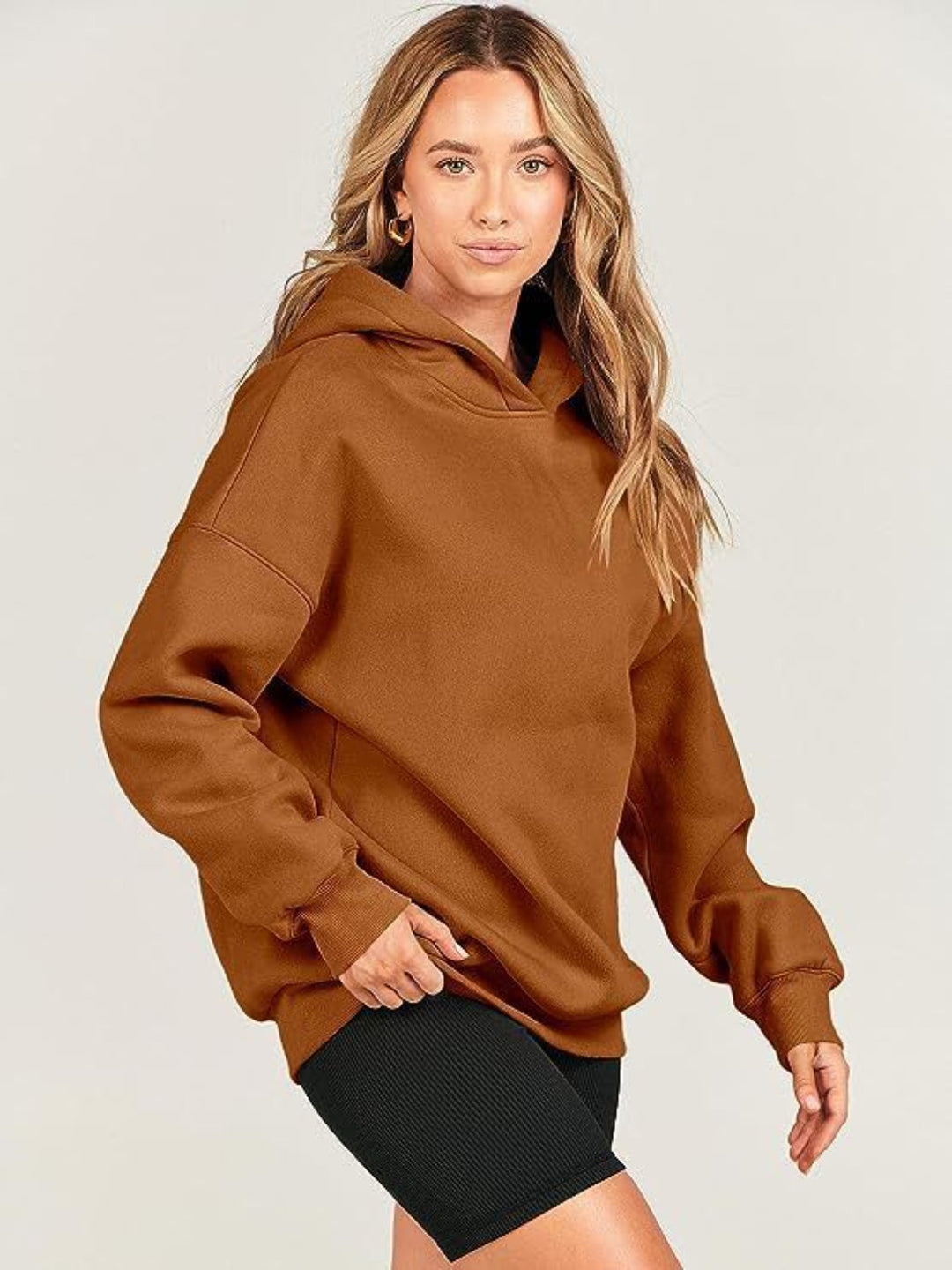 Dropped Shoulder Long Sleeve Hoodie Tops