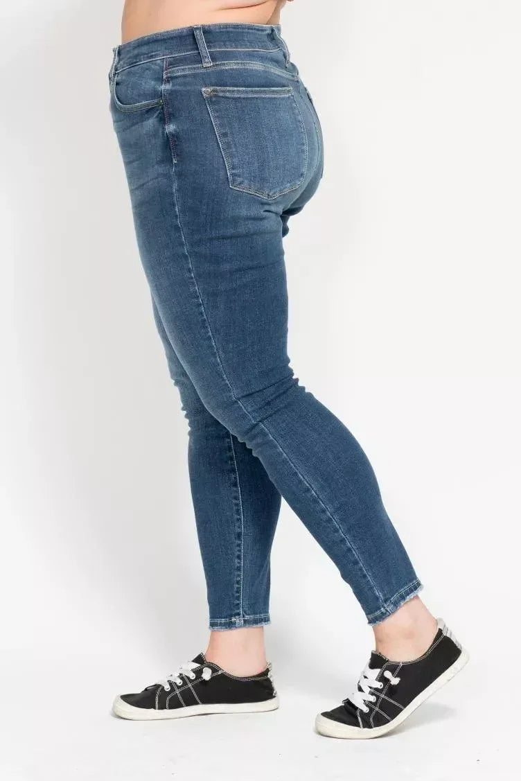 Judy Blue Full Size High Rise Button Fly Skinny Jeans Plus Size - DAVERRI FASHIONS