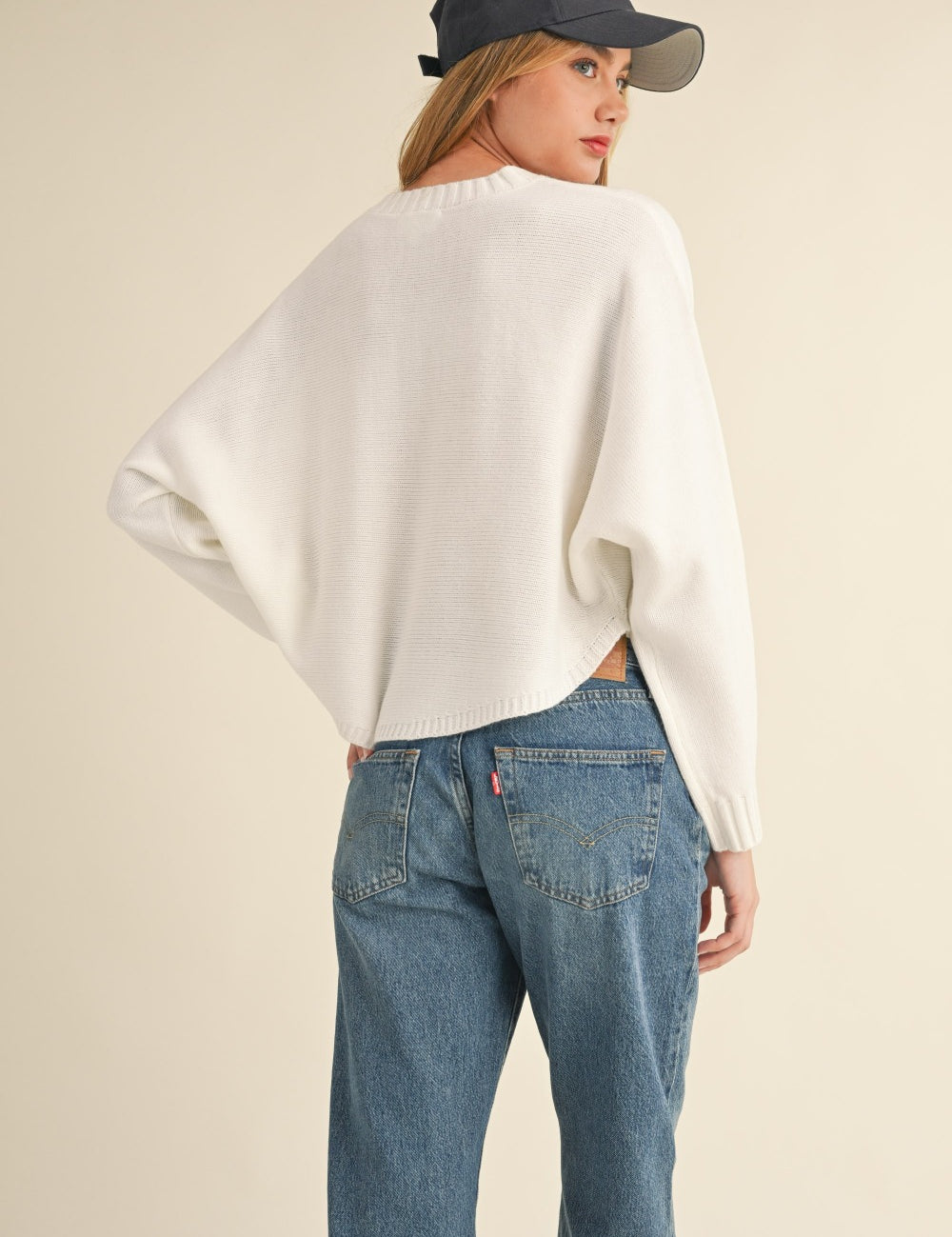 Mable Round Neck Dolman Sleeve Cropped Sweater