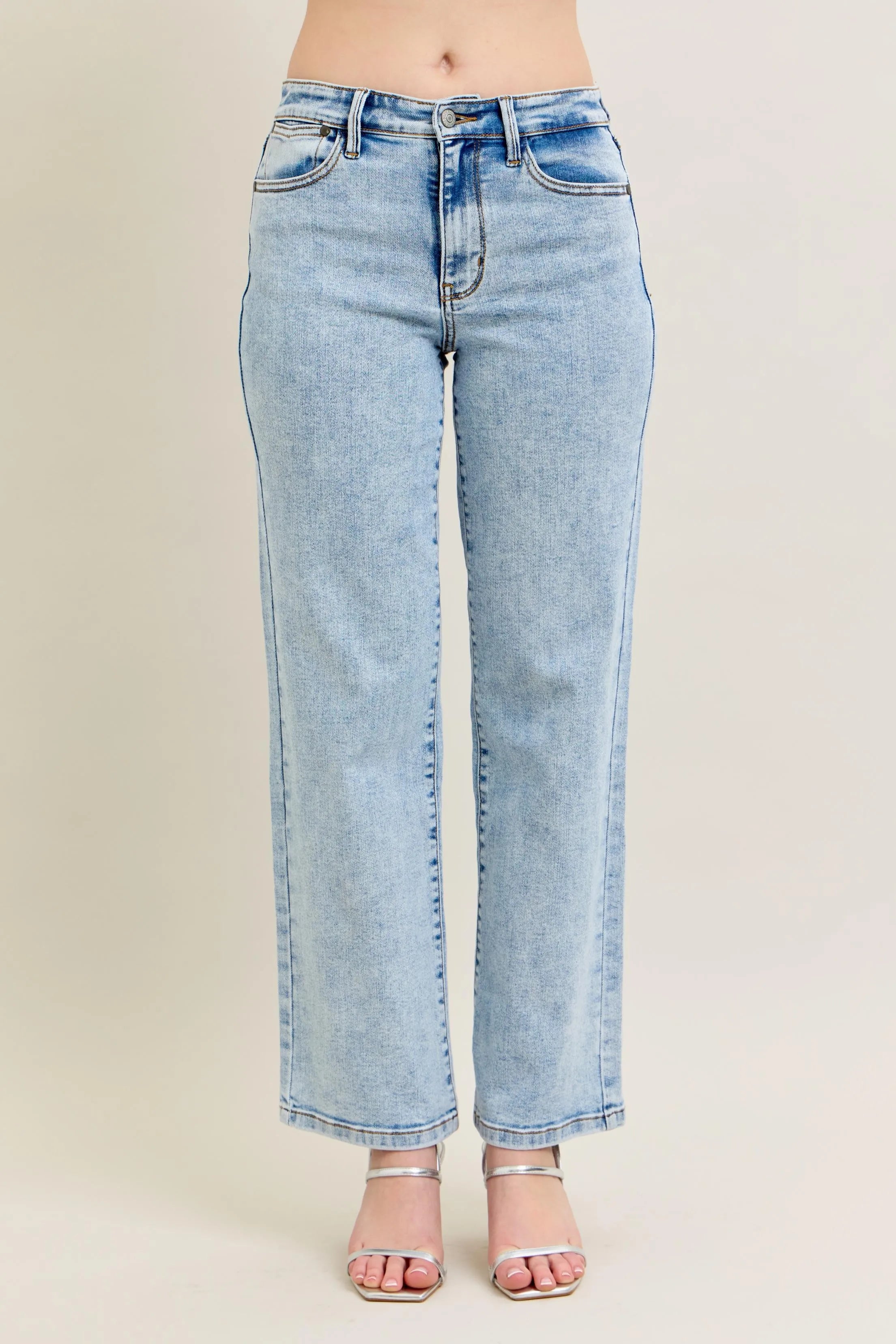 Judy Blue Full Size High Waist Stone Wash Straight Jeans Plus Size | Jeans Daverri Fashions
