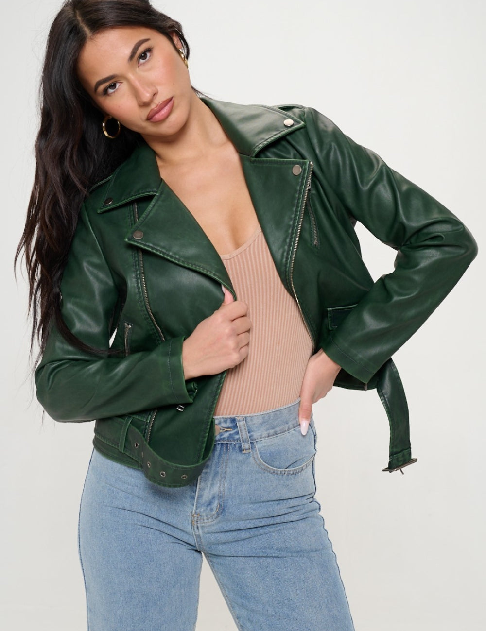 Coalition LA Zip Up Biker Jacket with Belt Tops