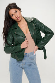 Coalition LA Zip Up Biker Jacket with Belt Tops