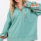 SAGE + FIG Full Size Plaid Print Washed Hoodie Eucalyptus Hoodies