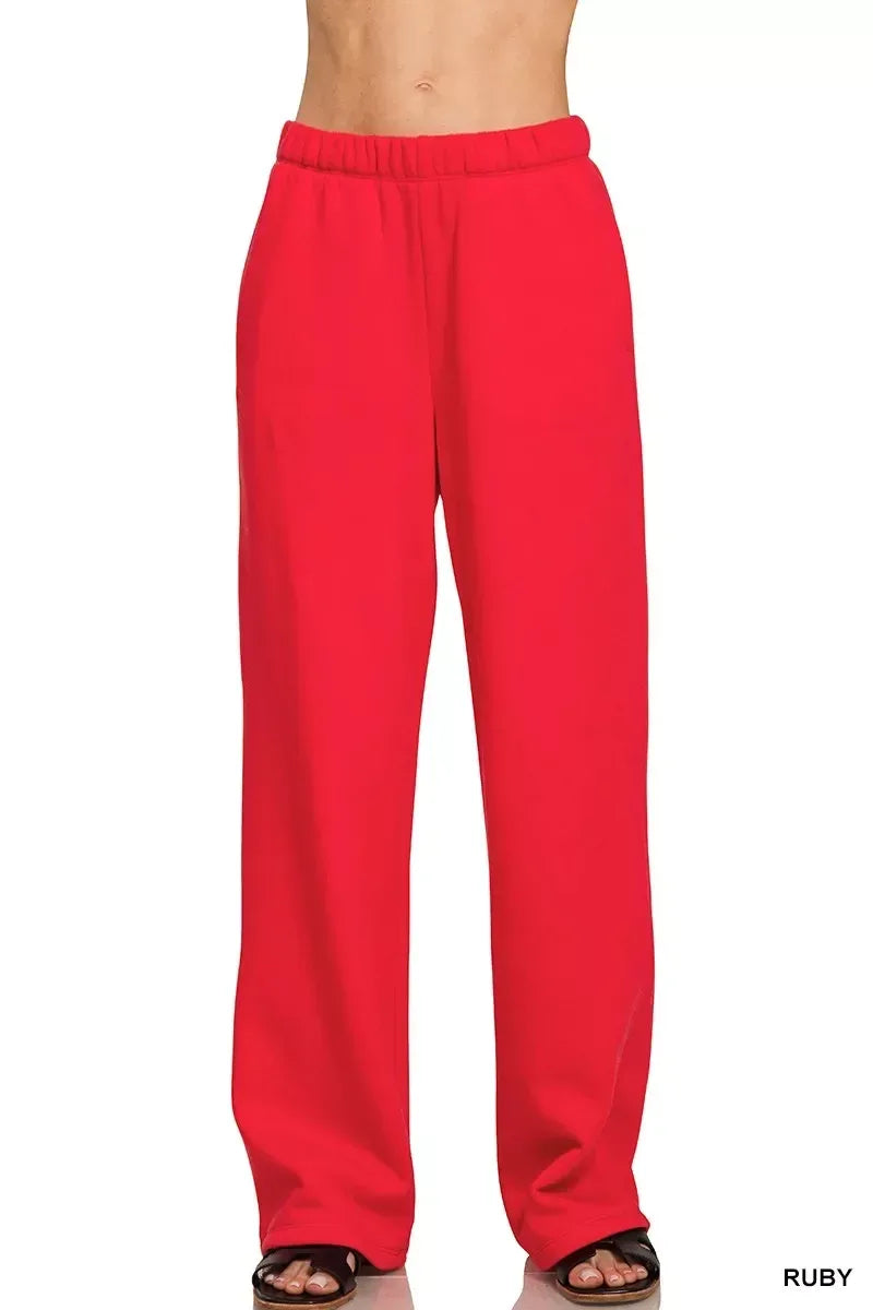 Zenana Fleece Sweatpant with Pockets Ruby - DAVERRI FASHIONS