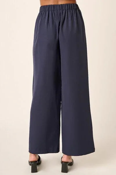 Mittoshop Inverted Pleat Detail Wide Leg Pants Navy - DAVERRI FASHIONS