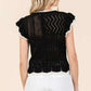 Mittoshop Openwork Contrast Trim Ruffled Cap Sleeve Knit Top Tops