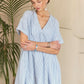 ADORA Ruffled Hem Striped V-Neck Babydoll Dress Babydoll Dresses