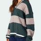 Striped Cable Knit V-Neck Sweater - DAVERRI FASHIONS