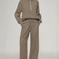 Half Zip Long Sleeve Top and Pants Set - DAVERRI FASHIONS