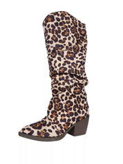 Leopard Point Toe Block Heels Boots | Boots Daverri Fashions