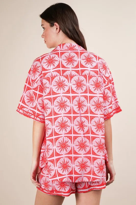 VERY J Tropical Printed Shirt Top and Shorts Set Shorts Sets