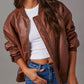 Zip Up Long Sleeve Bomber Jacket - DAVERRI FASHIONS