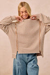 BiBi Open Seam Detail Textured Stripe Knit Top - DAVERRI FASHIONS