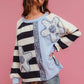 BiBi patchwork striped round neck sweatshirt with floral appliques
