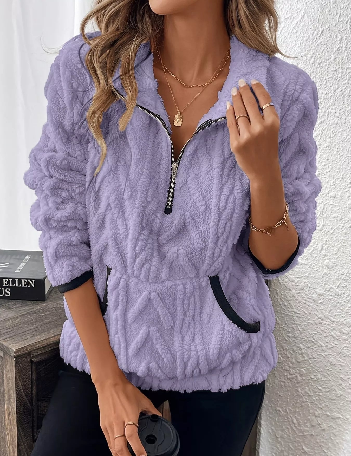 Cozy Sherpa Half Zip Sweatshirt | Sweatshirts Daverri Fashions