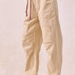BiBi Drawstring Striped Twill Barrel Pants Oatmeal back view
