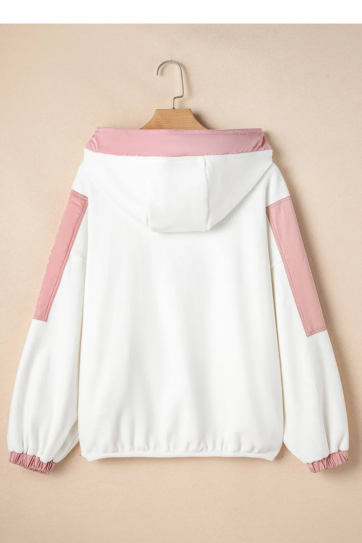 Color Block Half Zip Long Sleeve Hoodie Tops