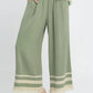Sage-colored Umgee lace trim fringe hem linen cotton wide-leg pants