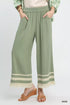 Sage-colored Umgee lace trim fringe hem linen cotton wide-leg pants