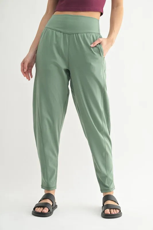 MONO B Flowbarrel High Waist Active Pants MOSS