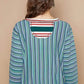 POL Color Block Striped Round Neck Long Sleeve T-Shirt - DAVERRI FASHIONS