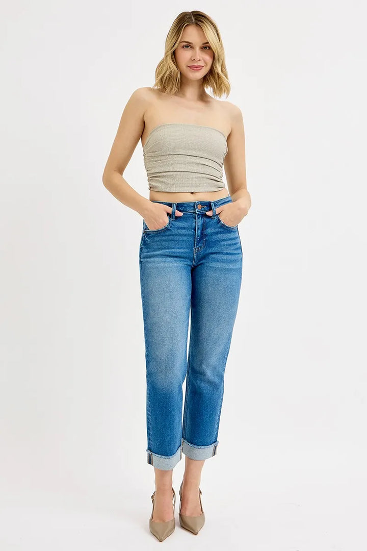 RISEN Full Size High Rise Boyfriend Fit Ankle Jeans Jeans