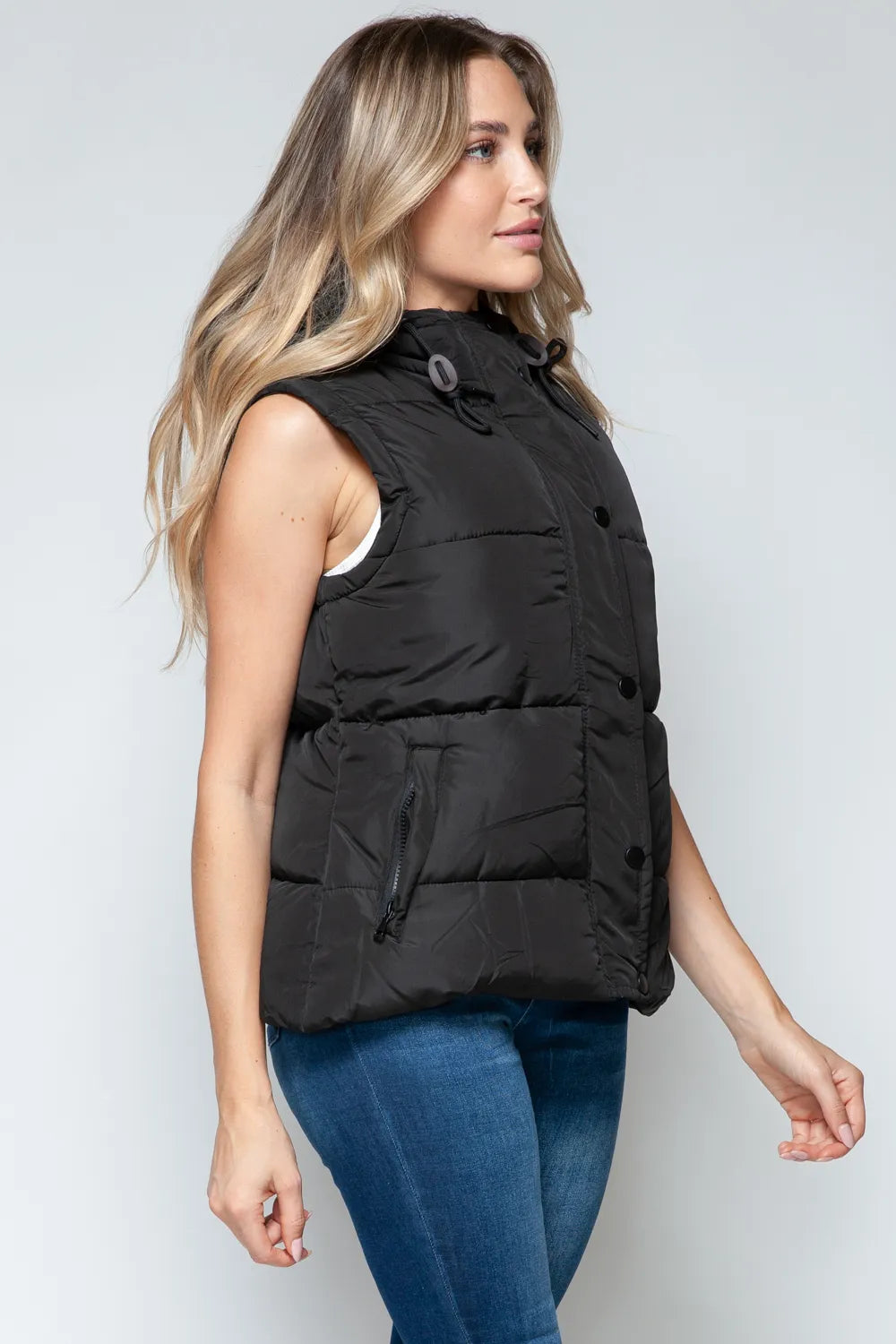 Snobbish Snap and Zip Closure Hooded Vest | Vest Jackets Daverri Fashions