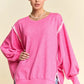 Bright pink Davi & Dani oversized knit top with white zipper accents, size M