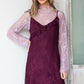 Jade by Jane floral print long sleeve lace mesh top in burgundy with lavender sleeves