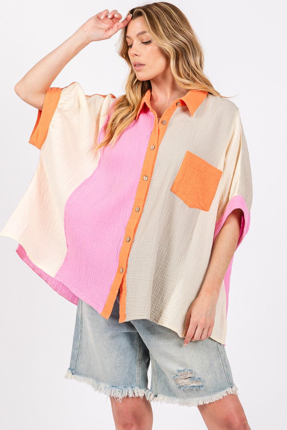 SAGE + FIG Full Size Color Block Button-Down Shirt MULTI Shirts