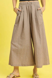 Camel Umgee Pinstripe Crop Palazzo Pants | Pants Daverri Fashions