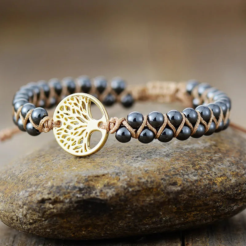 Gold One Size Alloy Natural Stone Braided Bracelet | Bracelets Daverri Fashions