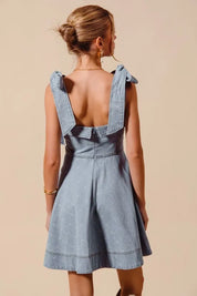 SO ME A Line Fit and Flare Diamond Bow Ribbon Denim Dres | Mini Dresses Daverri Fashions