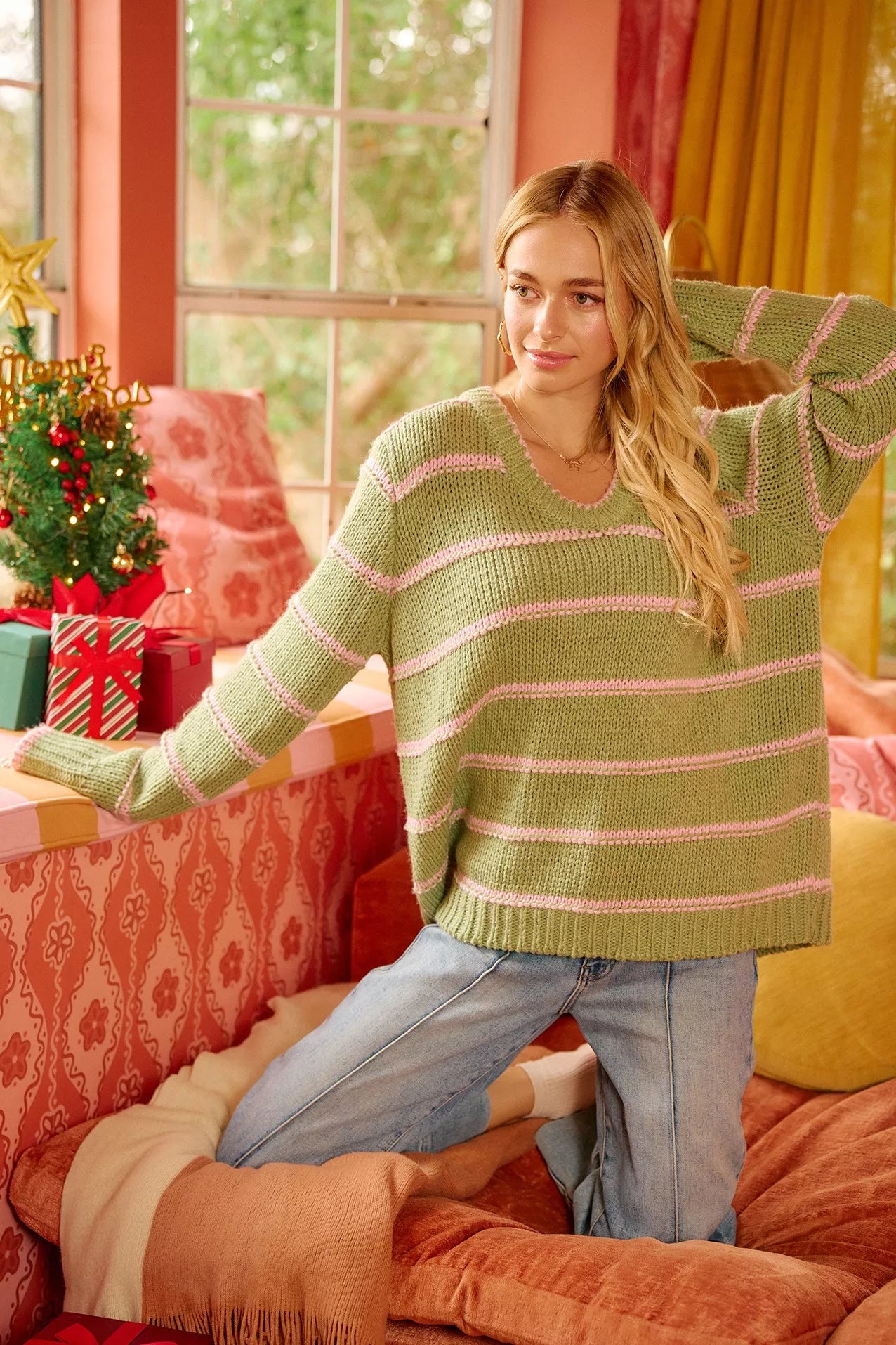 BiBi Striped Long Sleeve Sweater | Sweaters Daverri Fashions
