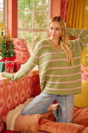 BiBi Striped Long Sleeve Sweater | Sweaters Daverri Fashions