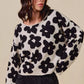 SO ME loose fit black and cream floral knit sweater top with wide sleeves