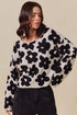 SO ME loose fit black and cream floral knit sweater top with wide sleeves