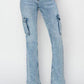 RISEN Full Size High Rise Cargo Flare Jeans - DAVERRI FASHIONS