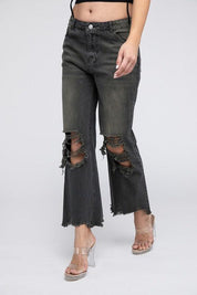 Distressed Vintage Washed Wide Leg Pants BLACK CHARCOAL Pants