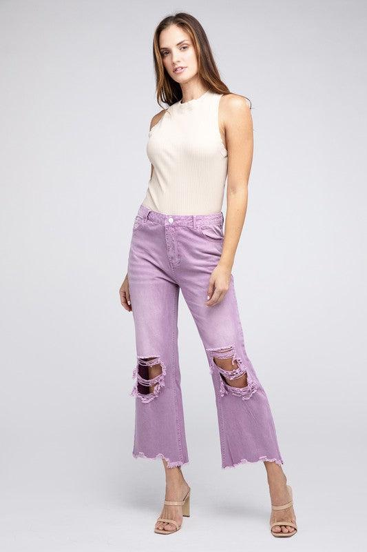 Distressed Vintage Washed Wide Leg Pants Pants