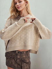 Dust Storm Slit Round Neck Long Sleeve Sweater | Sweaters Daverri Fashions