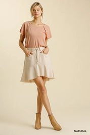 Umgee Linen Blend 5 Pockets High Low Skirt with Frayed Hem | Daverri Fashions