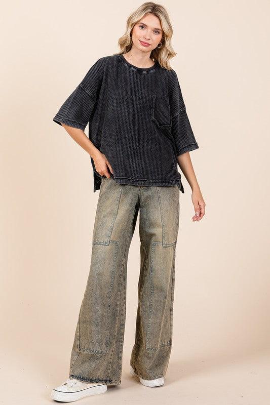 Mittoshop Mineral Wash Waffle Knit Short Sleeve Top Tops