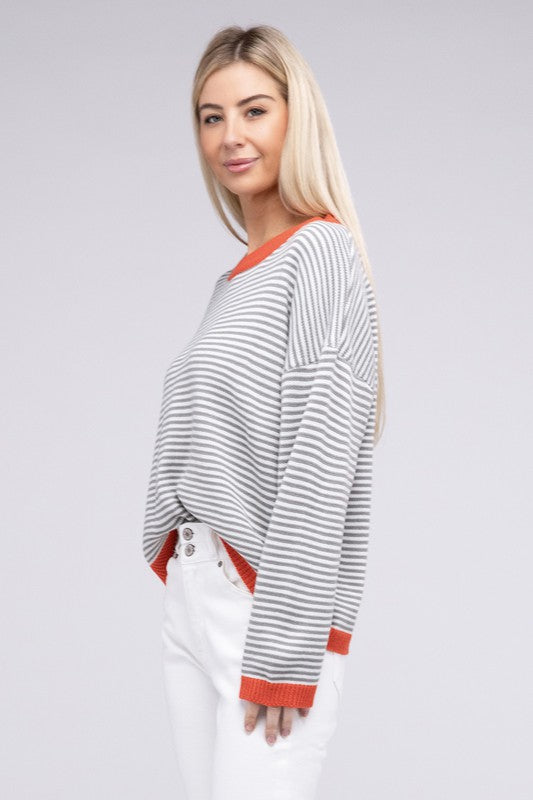 Loose Fit Striped Pullover Knit Top Tops