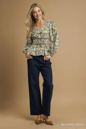 Umgee Floral Smocked Peplum Blouse with Tie Detail | Daverri Fashions