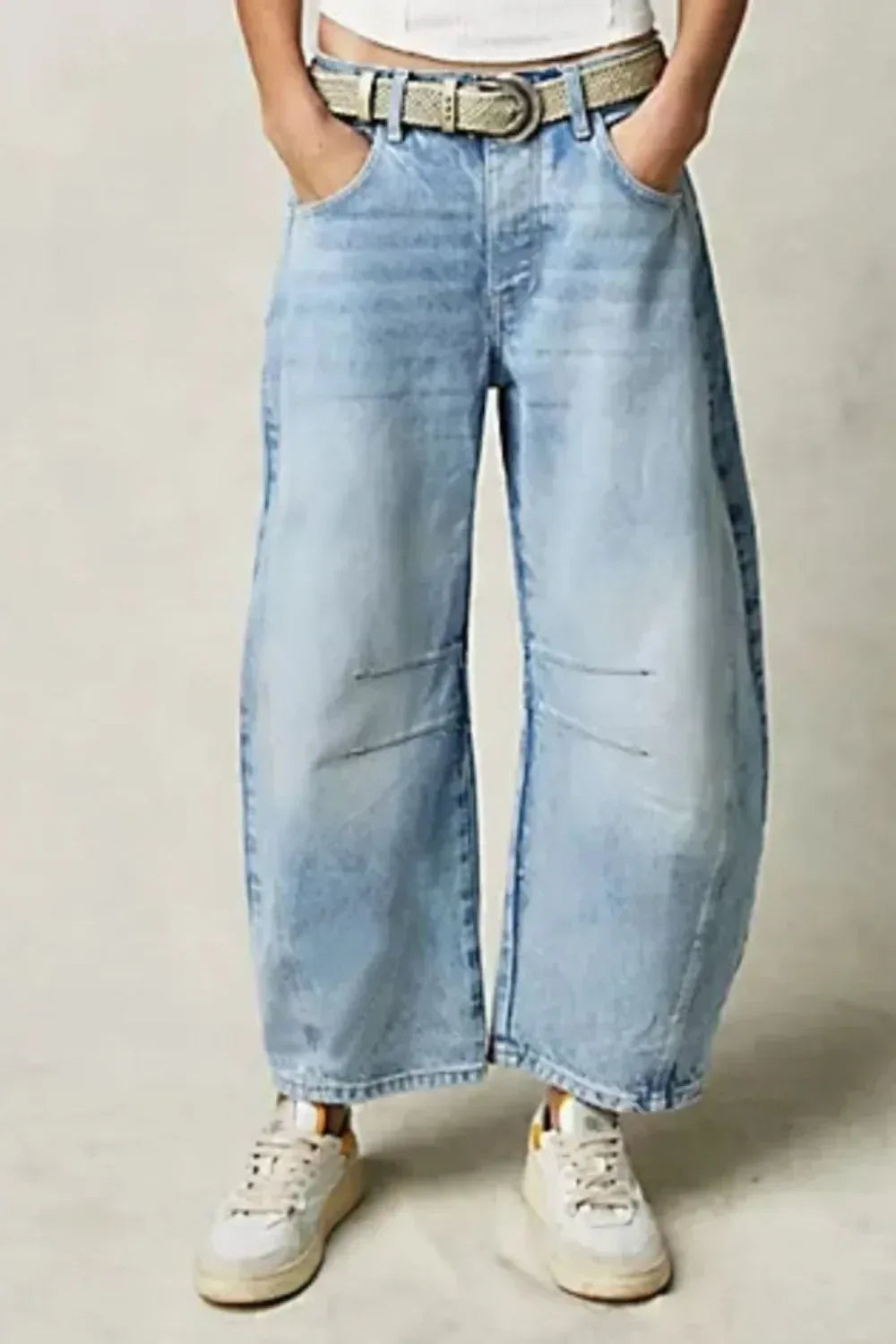 Retro Barrel Jeans with Pockets - DAVERRI FASHIONS