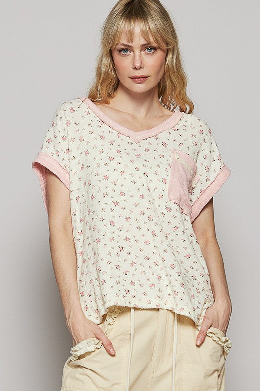 POL Floral V-Neck Short Sleeve T-Shirt T-Shirts