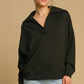 Umgee Johnny Collar Dropped Shoulder Sweatshirt Black